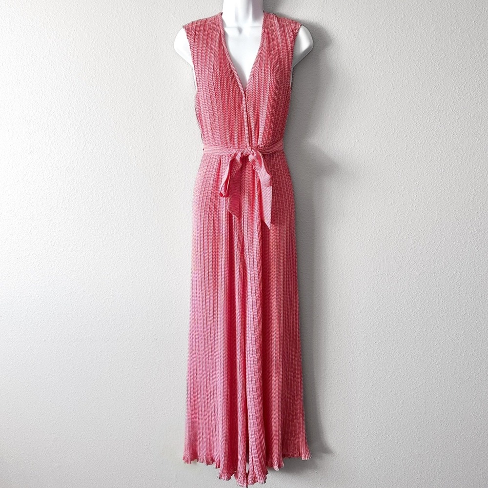 C/MEO COLLECTIVE Red White Woven Pleated Wide Leg Jumpsuit Women's Size XS
